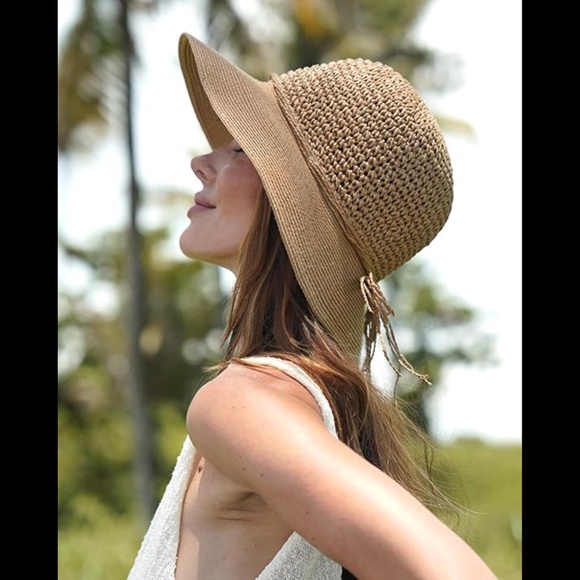 NWT Furtalk Straw Wide Brim Sun Hat - Picture 3 of 9